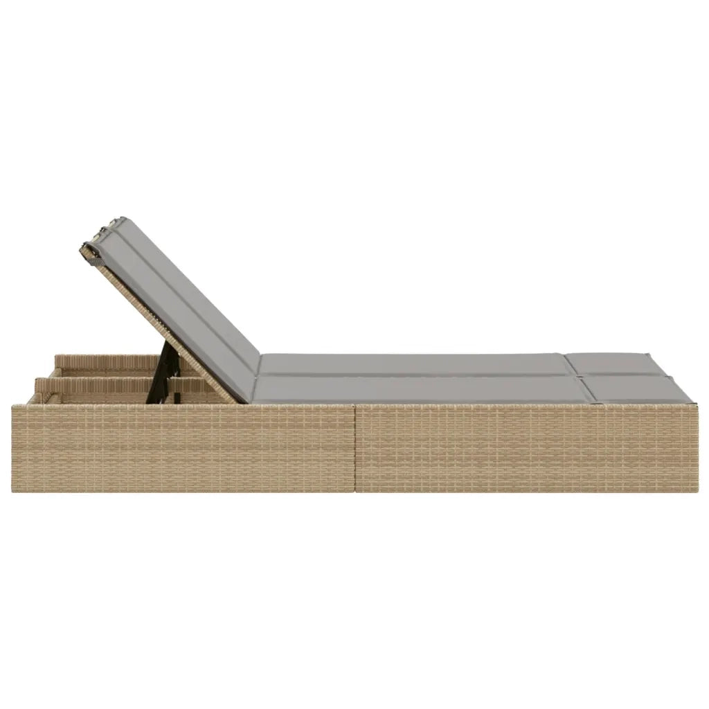 Lettino Prendisole con Cuscini Beige in Polyrattan 368631