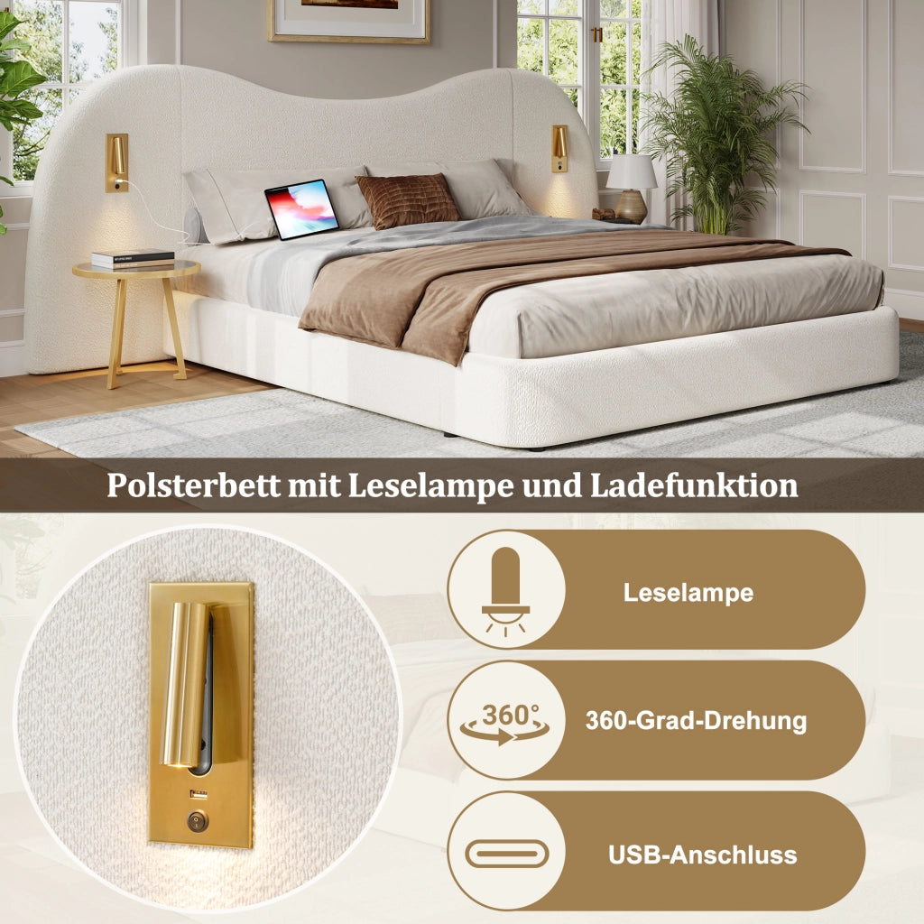 letto imbottito bouclé bianco 180 x 200 cm