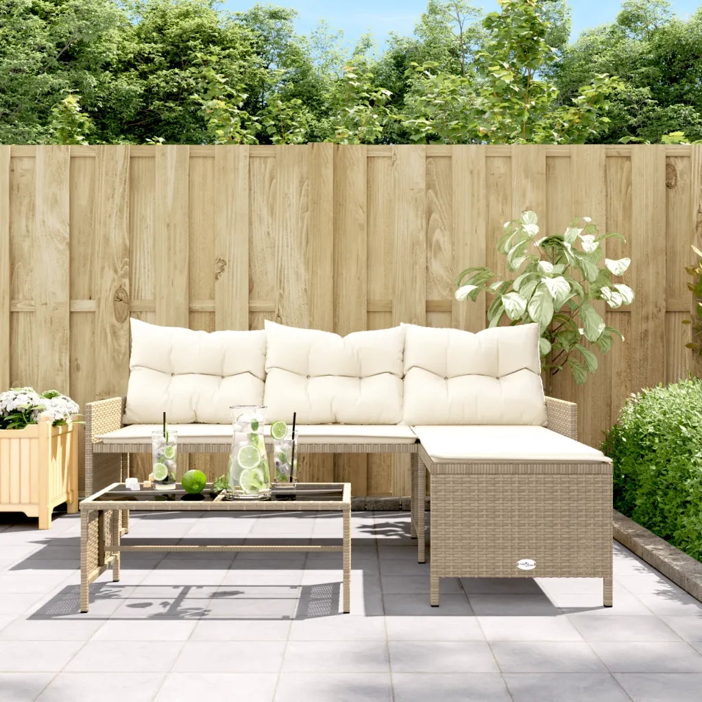 Divano da Giardino con Tavolo e Cuscini a L-Sofa da Giardino-Divano da esterno Beige in Polyrattan 851611