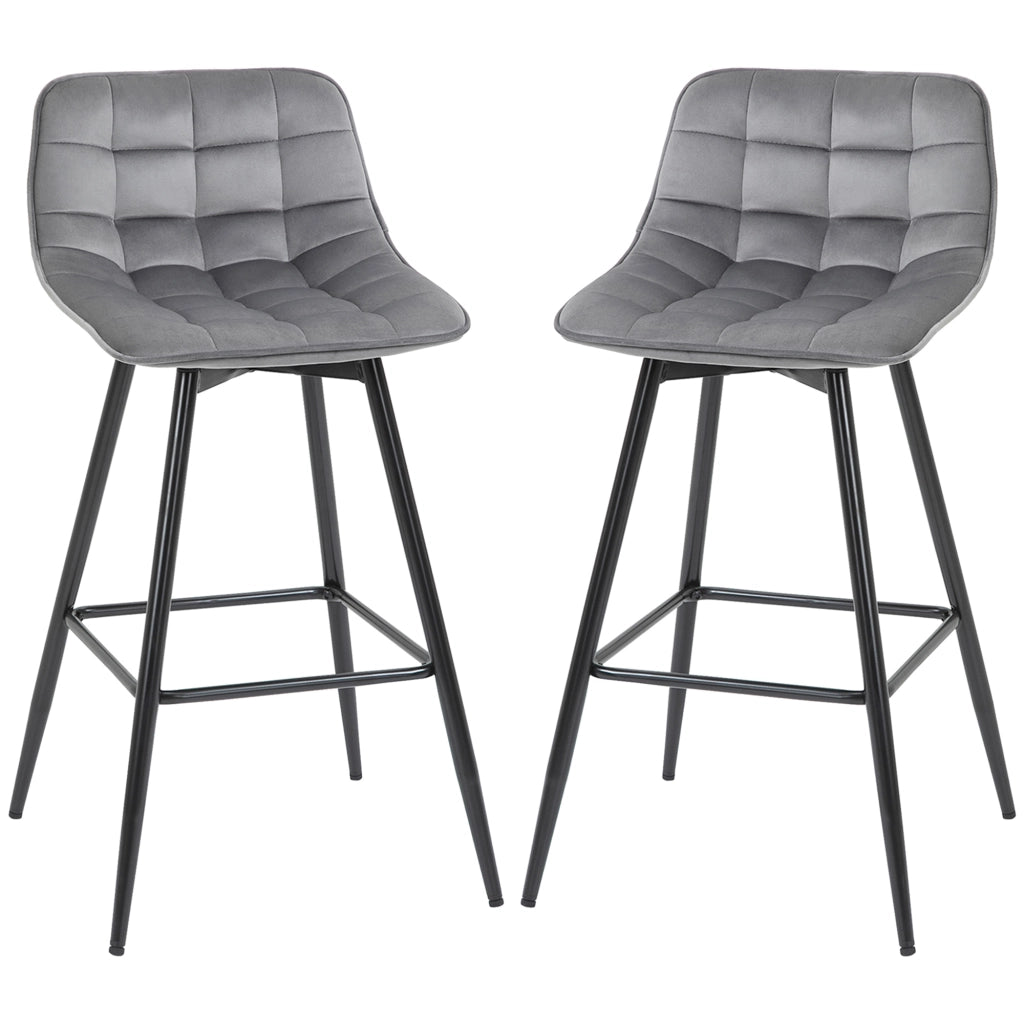 Sgabello Alto Nordico con Schienale ¨C Xylo ¨C Tessuto Effetto Velluto Grigio e Metallo 45x47x88 cm