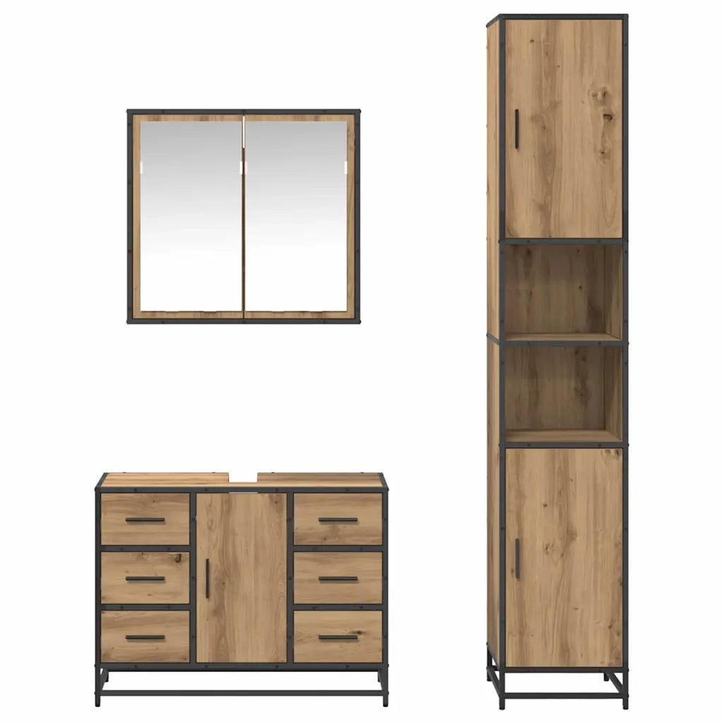 Set di mobili per il bagno con porta 3 pcs Rovere artigianale 3402561