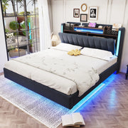 Letto Imbottito con LED e USB ¨C MINIMAL ¨C Tessuto Grigio 140x200 con Contenitore