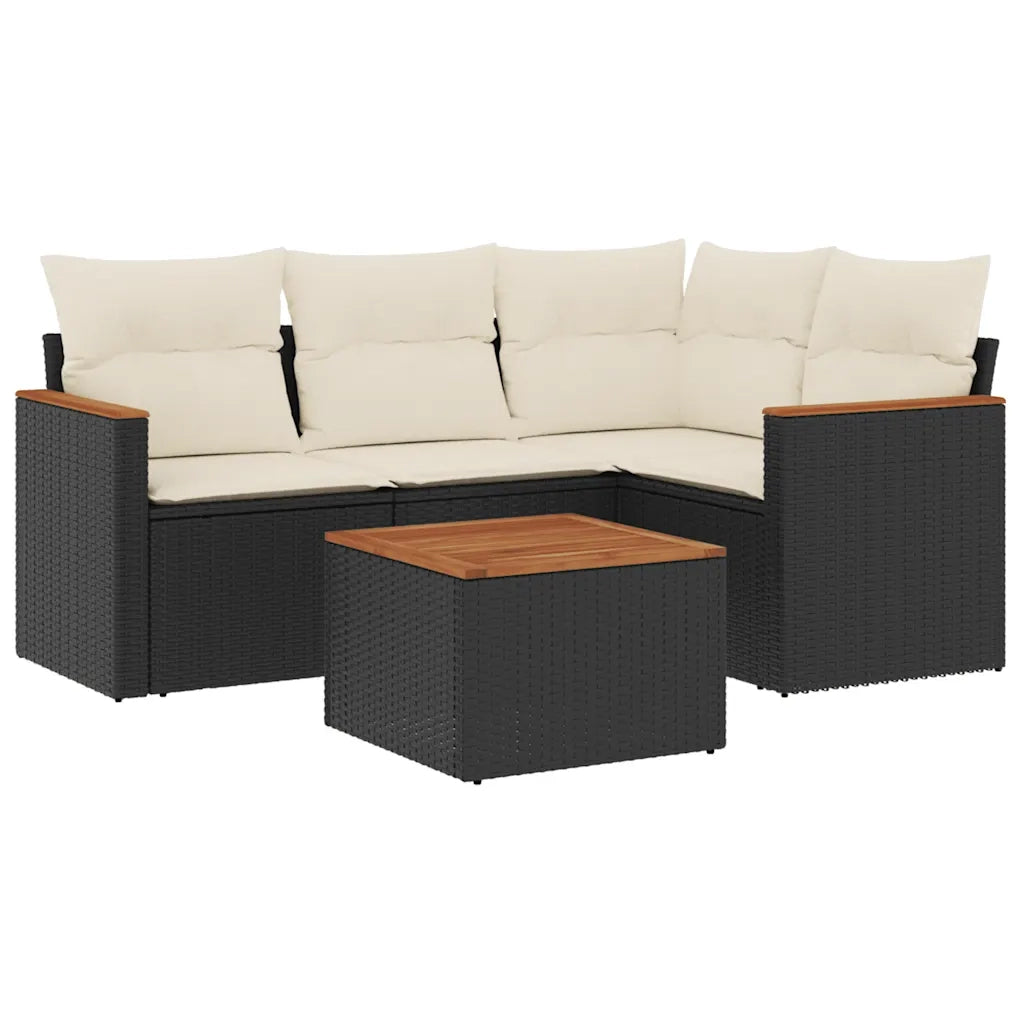 Set Divani da Giardino 5 pz | Set Salotto da Giardino con Cuscini in Polyrattan Nero