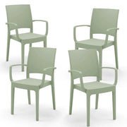 Set 4 sedie con braccioli in polipropilene FLORA, MADE IN ITALY, impilabile, resistente ai raggi UV, design moderno, ideale per interno ed esterno, colore Menta
