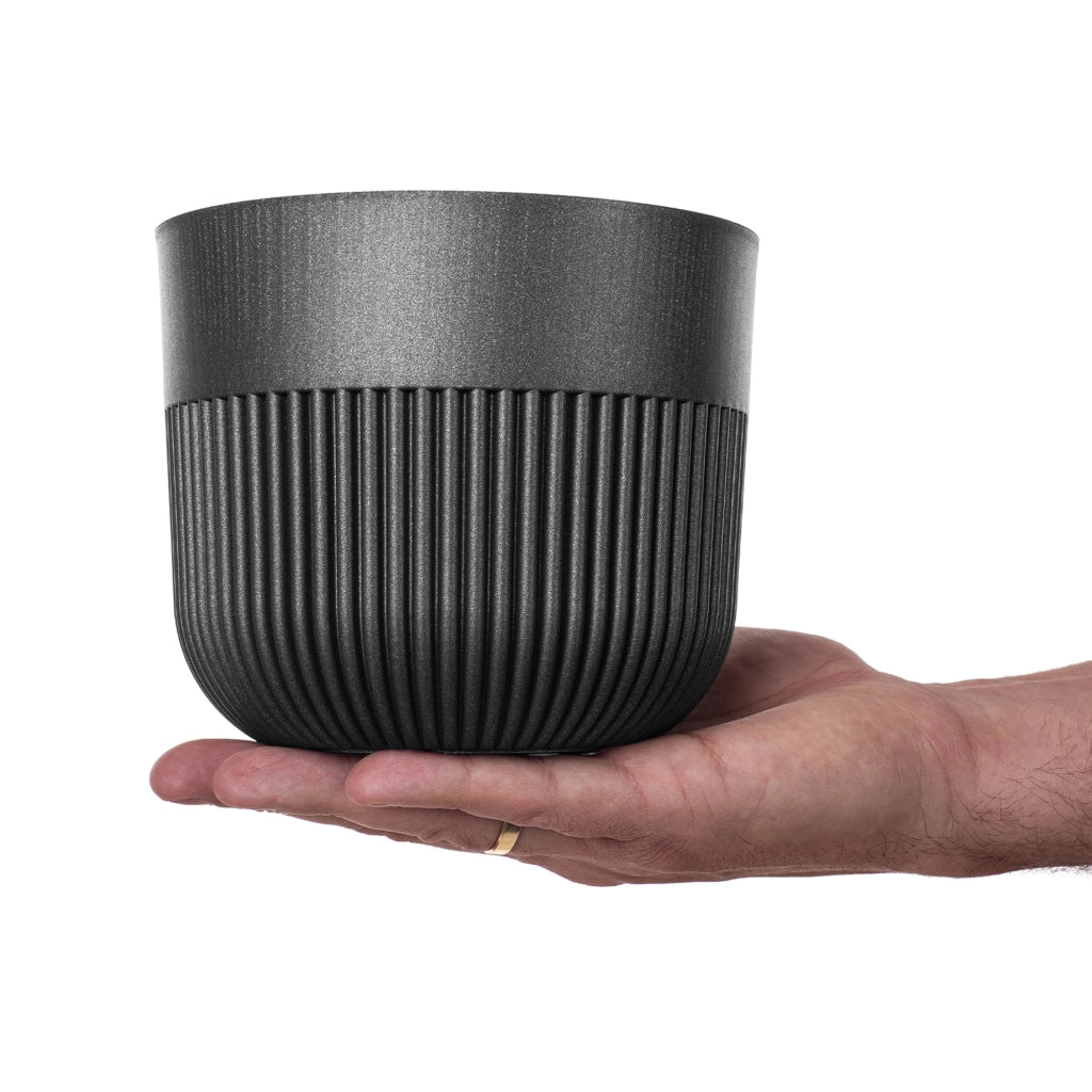 Vaso da fiori KADAX, Coprivaso, 15 cm, Plastica, Rotondo, A coste, Grafite