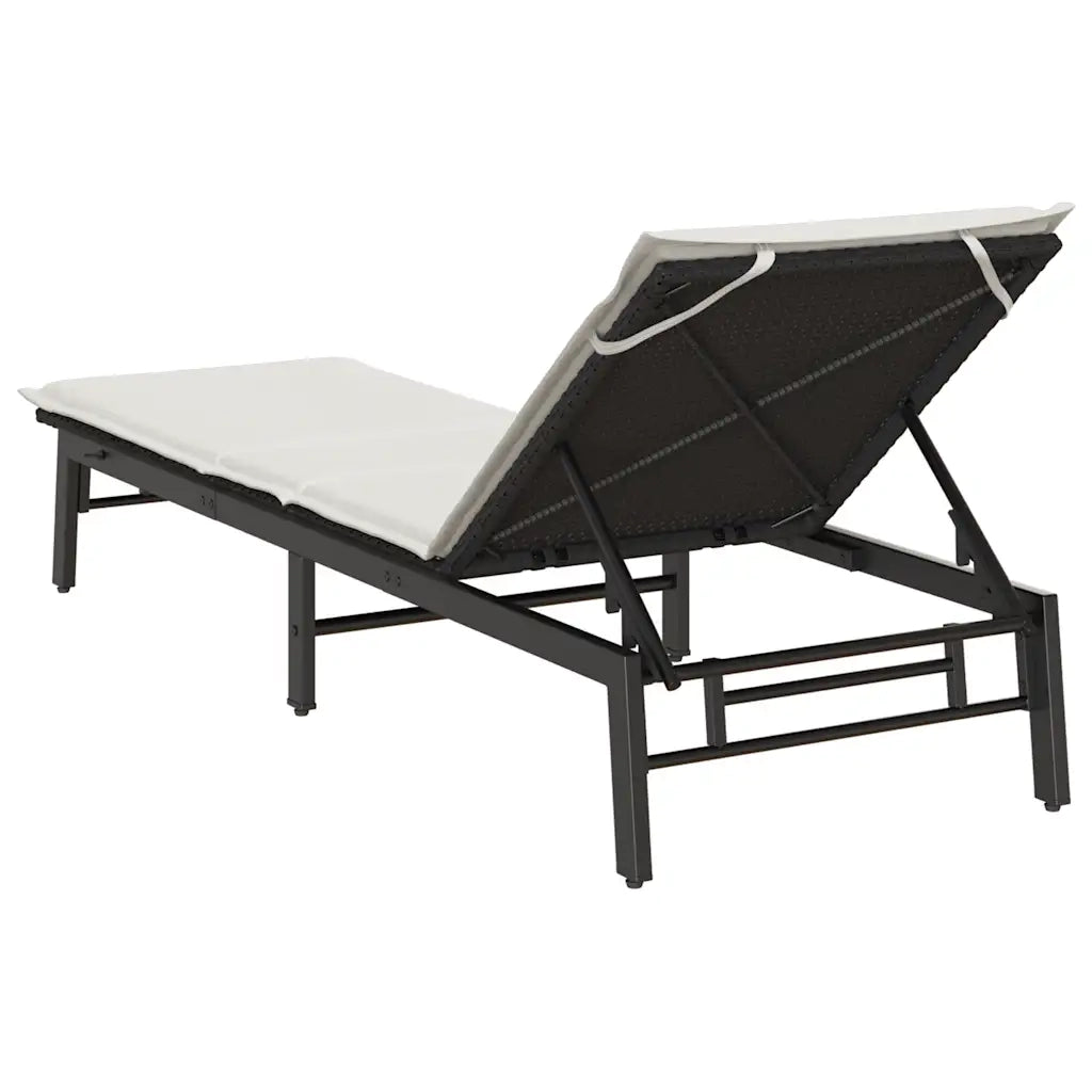 Lettino Prendisole con Cuscino Nero in Polyrattan 4104079