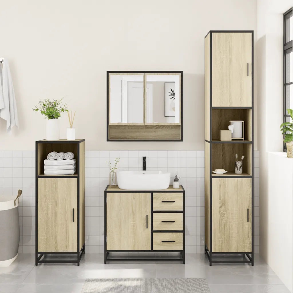 Set Mobili da Bagno 3 pz Rovere Sonoma in Legno Multistrato