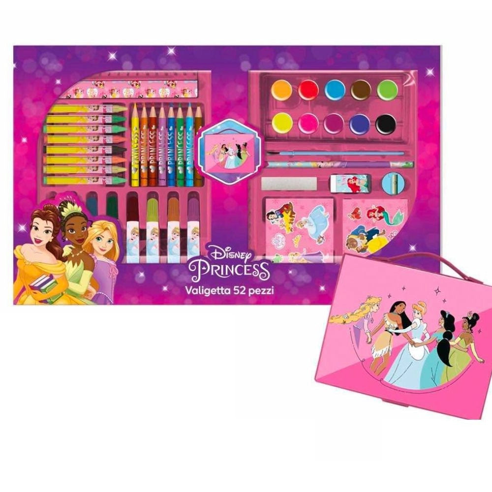 Trade Shop - Valigetta Con Colori Principesse Disney Set Per Colorare Gioco Bimbe 52 Pezzi -
