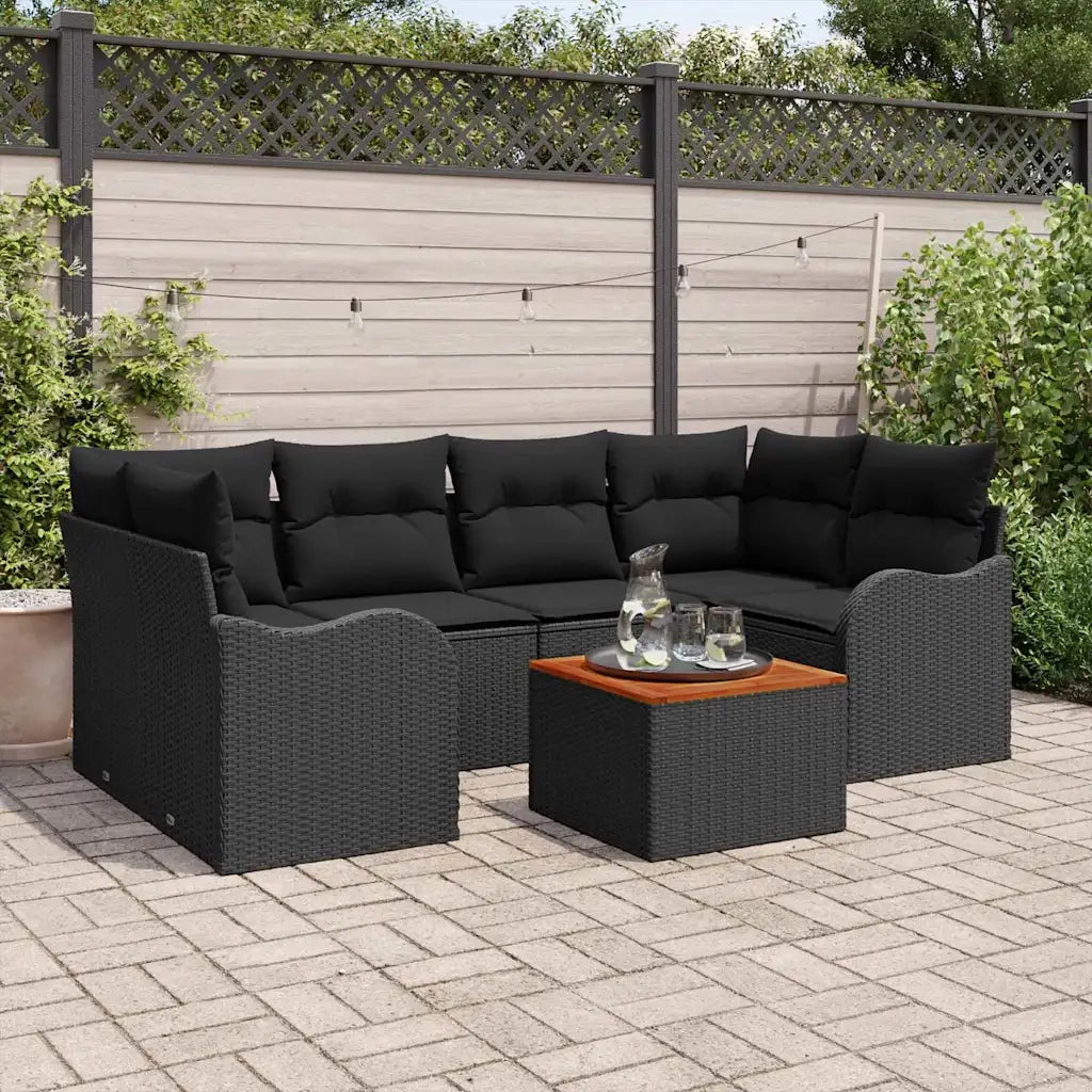Set Divano da Giardino con archiviazione 7 pcs Nero polyrattan