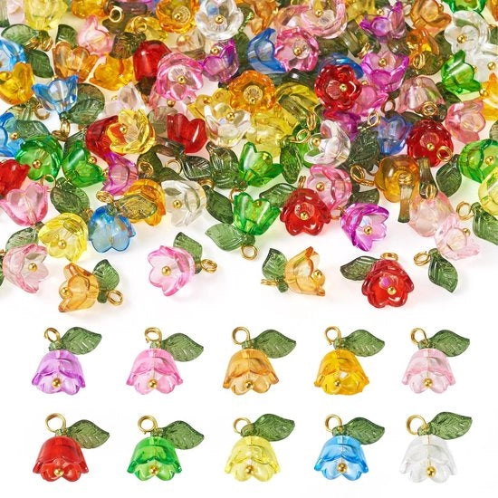Hanger per fiori 100 pezzi - Hanger trasparente in acrilico - Fiore a forma di tulipano - Anelli in ottone - Fai da te per gioielli - 10 colori