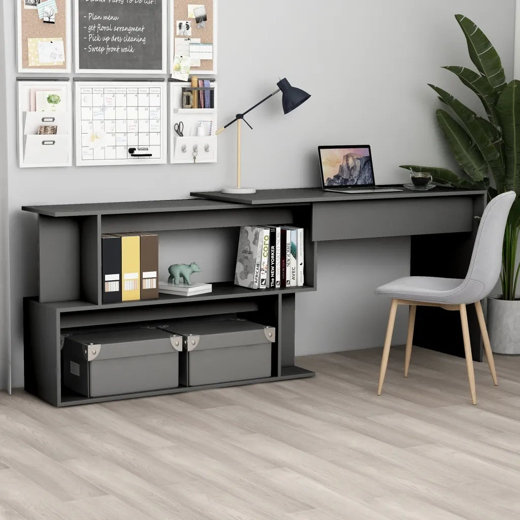 Scrivania ad Angolo Grigia 200x50x76 cm in Legno Multistrato