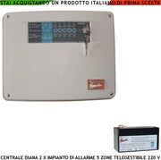 Centrale Diana Antifurto 5 Zone Batteria 12 V 1,2 Ah per Impianto di Allarme Filo. 2 Chiavi Meccaniche Gestisce Sensori Ingresso Per Comando Remoto o Telegestione Uscita Sirene Combinatore Dissuasori