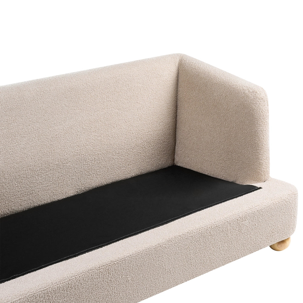 Divano a 3 posti con rivestimento in tessuto braccioli e gambe rotonde in legno per soggiorno beige