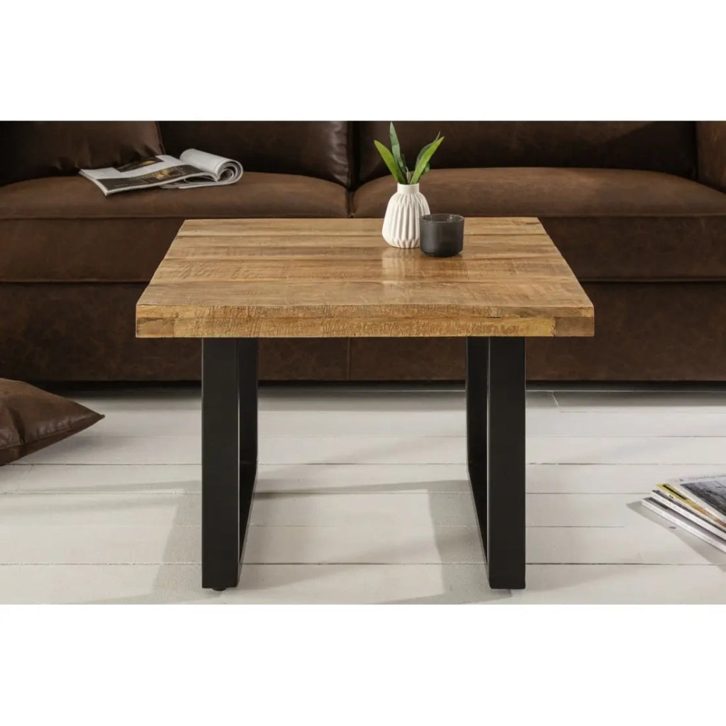 Tavolino LODEN 60 cm in legno massiccio di mango e metallo nero – stile industriale