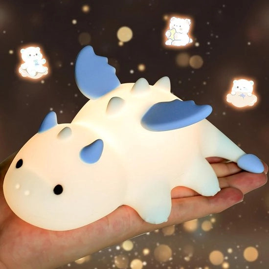 Lampada da notte per bambini con LED, materiale silicona morbido, alimentazione via USB, 3 livelli di illuminazione, 7 cambi di colore, decorazione per la camera dei bambini (blu).