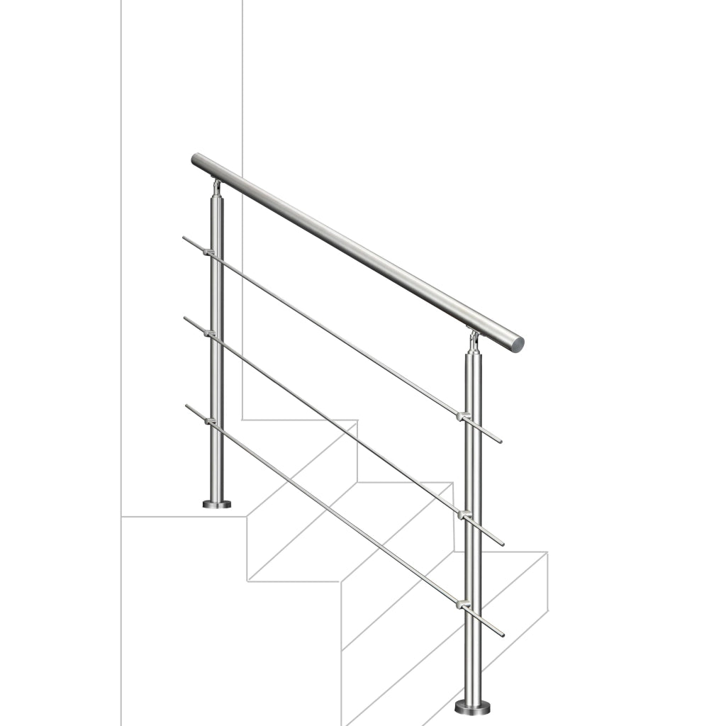 Ringhiera Balaustra Corrimano in acciaio inox 304 spazzolato 150x106cm per interni ed esterni 3 barre trasversali