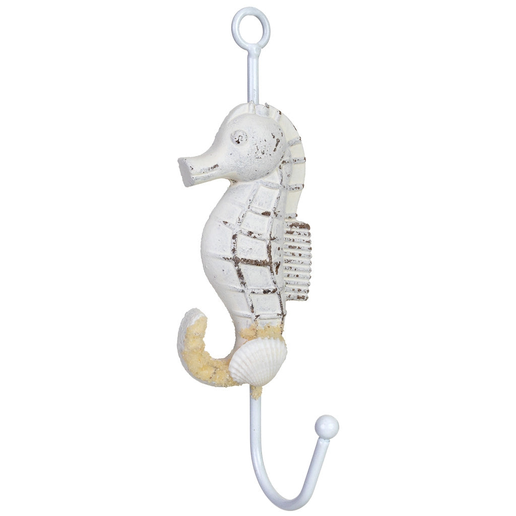 Percha de pared caballito de mar de madera blanco 5x4x17h cm