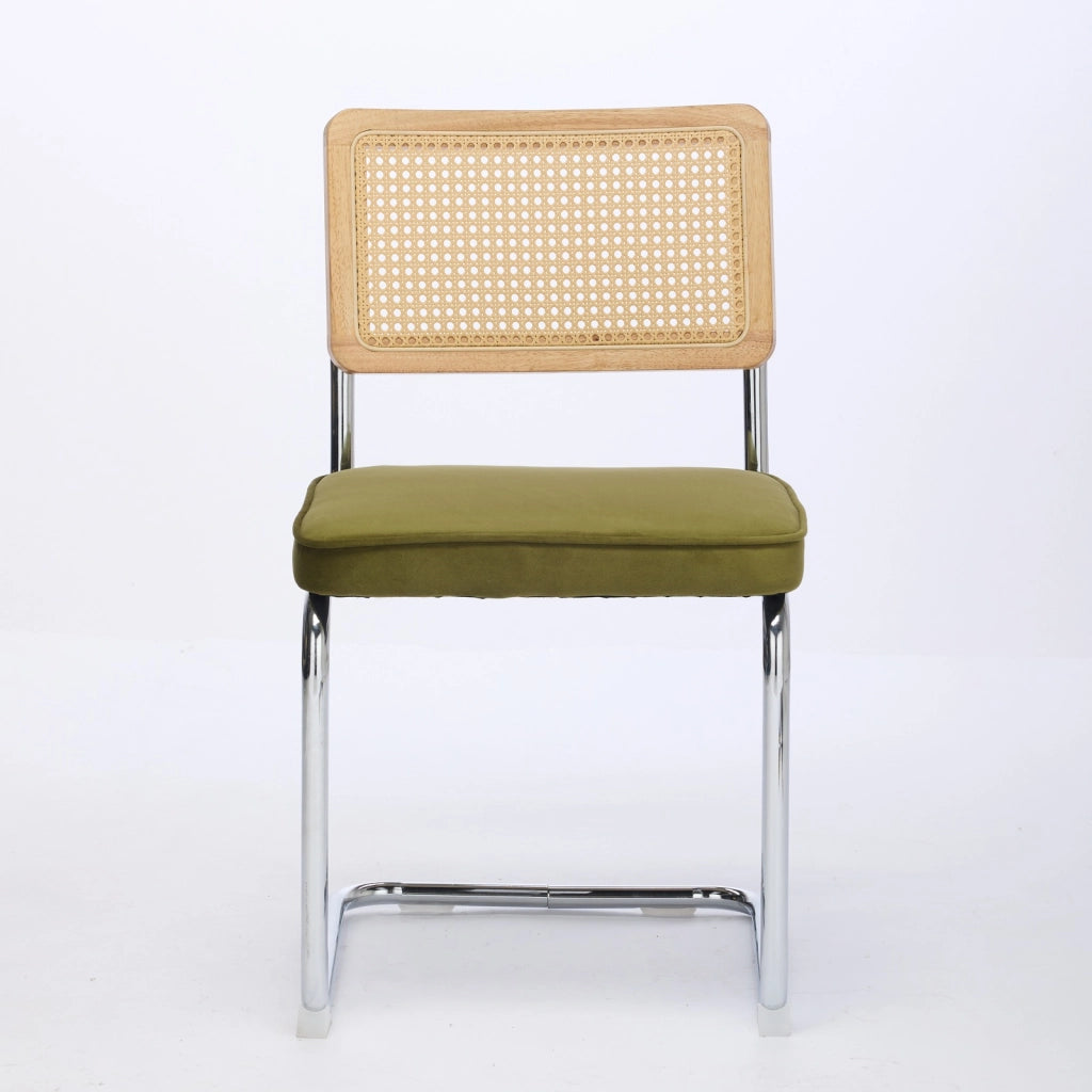 Set 2 Sedie da Pranzo in Velluto con Schienale in Rattan ¨C Xylo ¨C Verde, Gambe Cromate