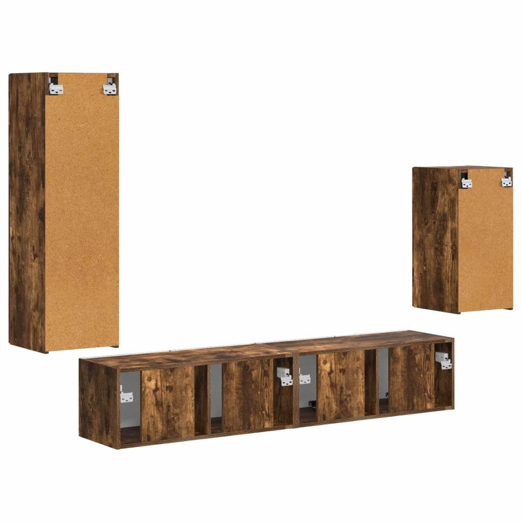 Set mobile TV 4 pz | Armadietto TV | Mobile Porta TV Rovere fum¨¦ Legno multistrato