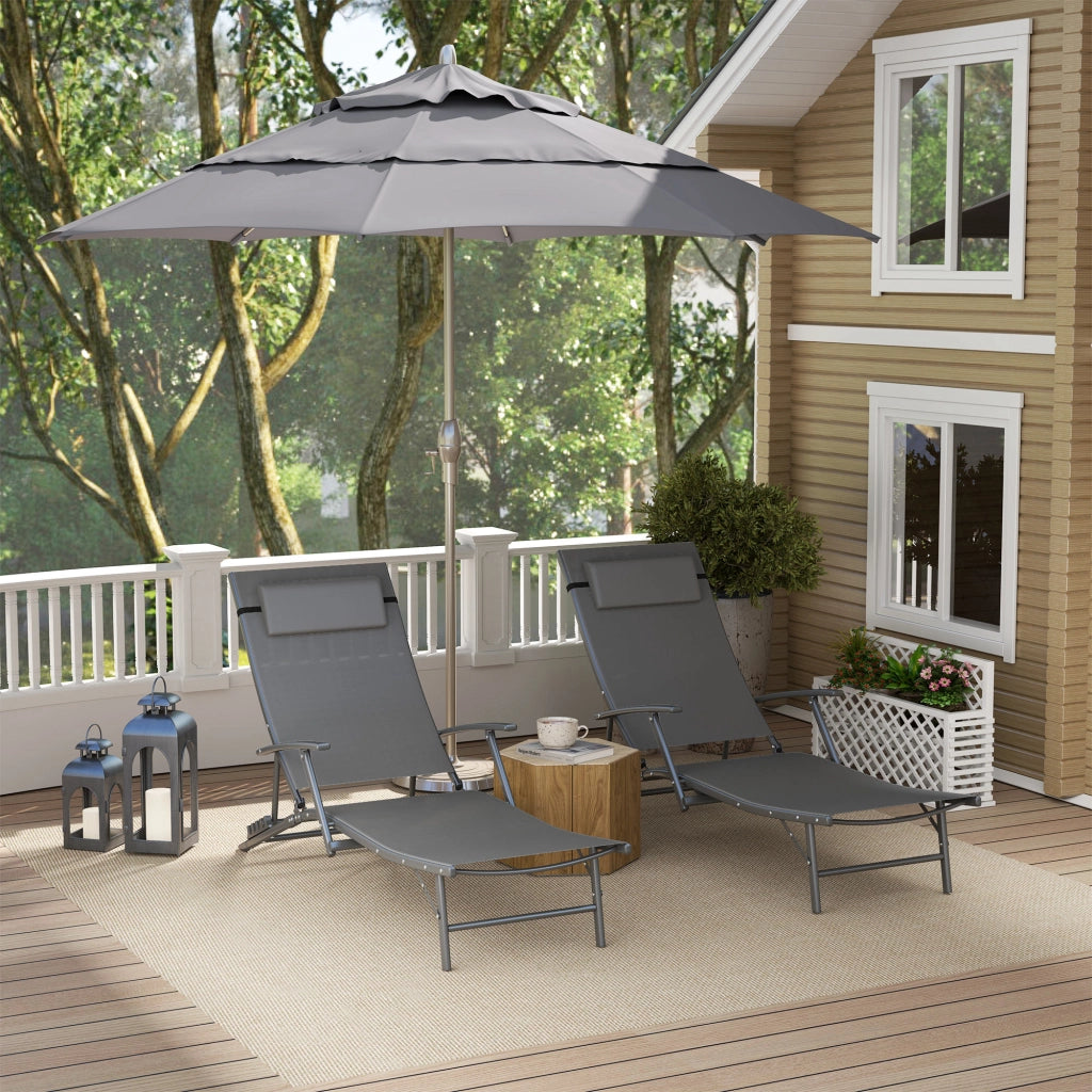 Set 2 Sdraio da Giardino Pieghevoli con Schienale Regolabile su 4 Livelli e Cuscino, Grigio