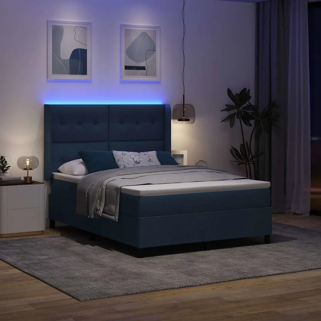 Letto a Sorgente LED con materasso Blu 160 x 200 cm Tessuto