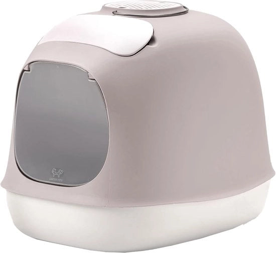 Cassetta per gatti con cucchiaio - design chiuso - bianco/grigio chiaro