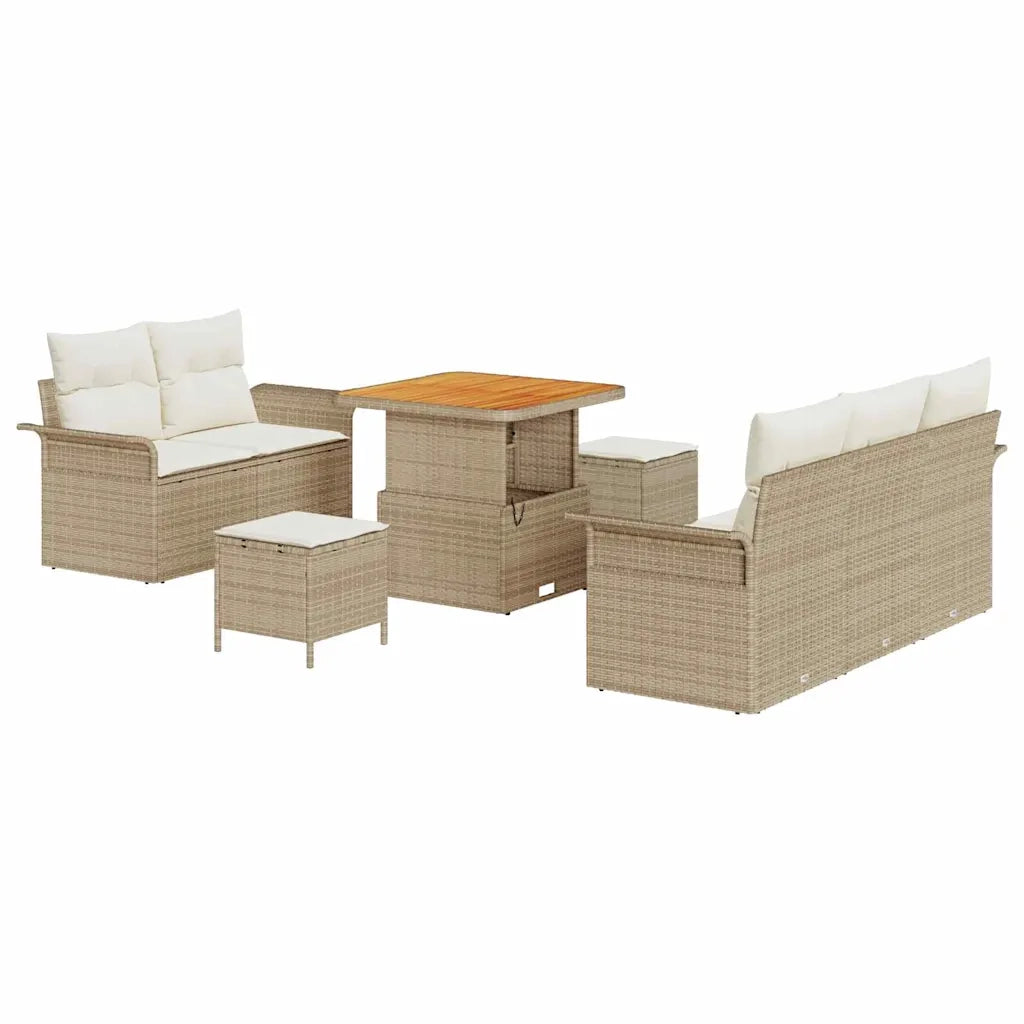 Set Divano da Giardino con cuscino 8 pcs Beige polyrattan