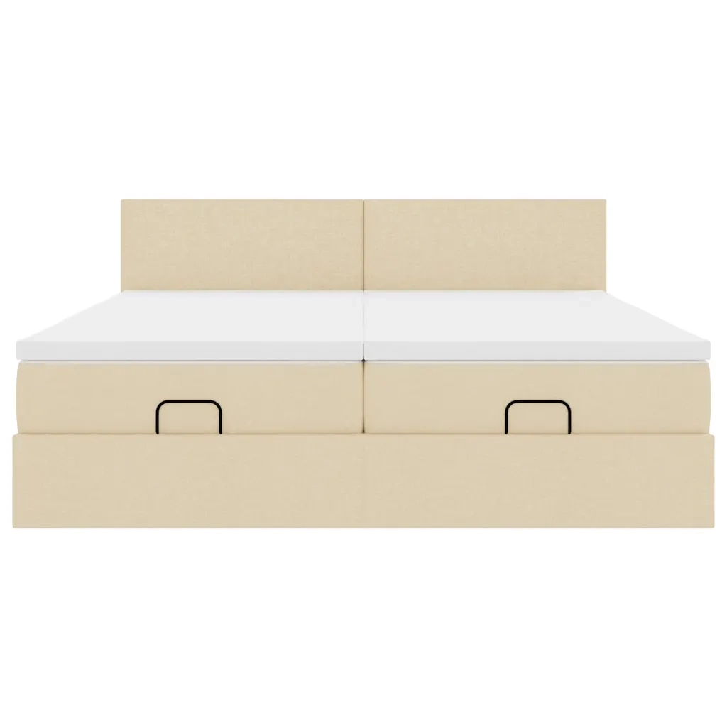 Struttura Letto Pouf con Materassi Crema 200x200 cm in Tessuto 3311985