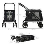 PASSEGGINO PER CANI PIEGHEVOLE 102x62x105 cm NERO