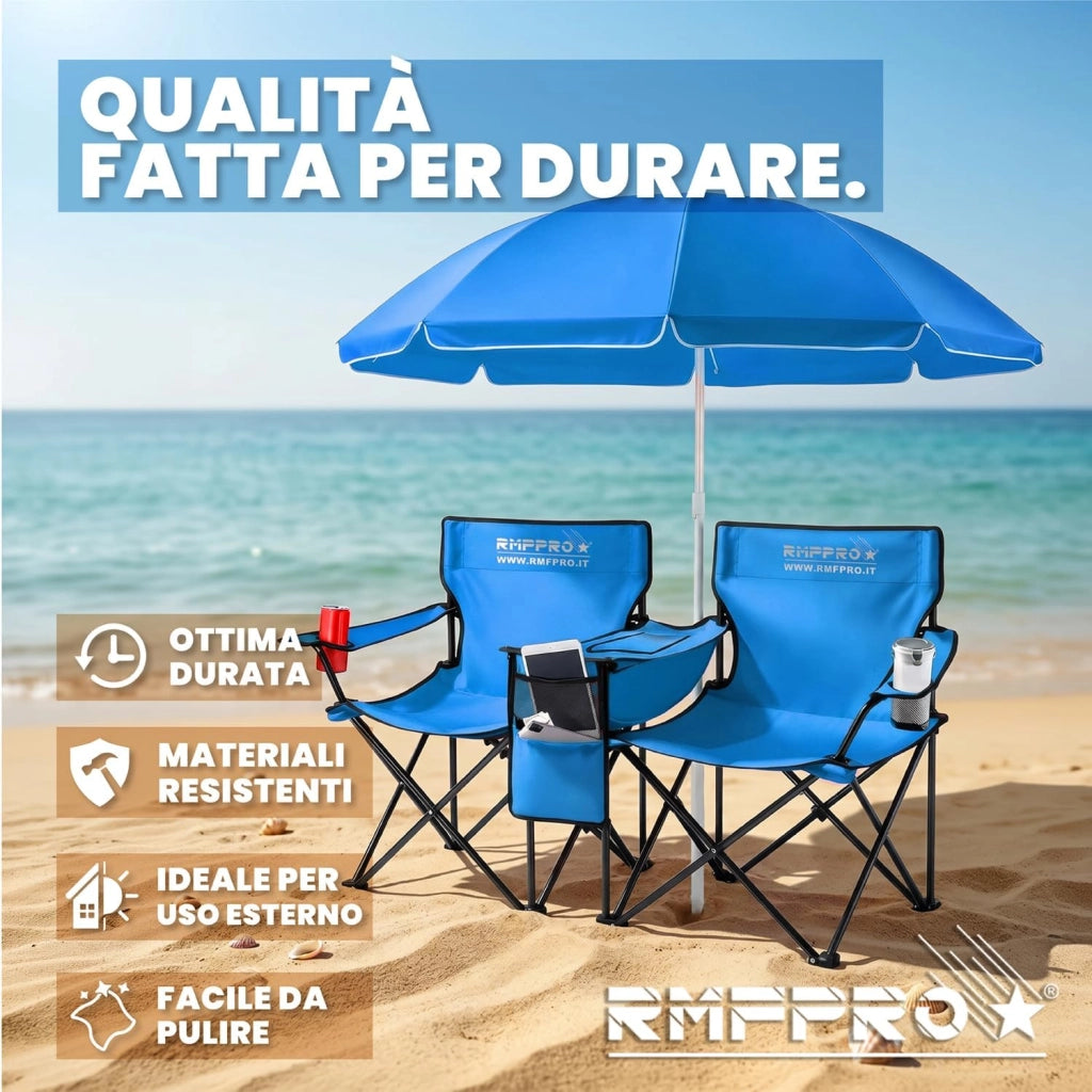 RMF PRO KIT OMBRELLONE + 2 SEDIE PIEGHEVOLI BLU