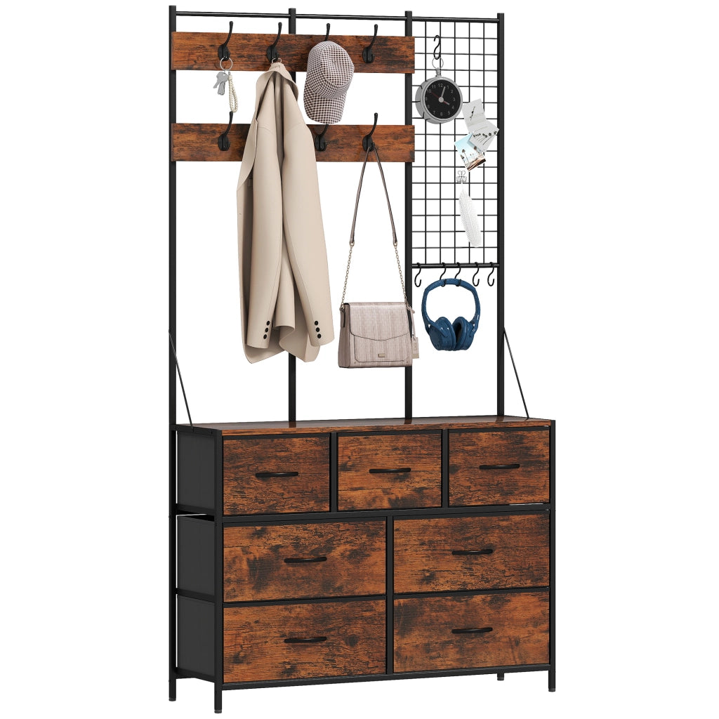 Armadio d'ingresso con portabiti e cassetti ¨C Minimal ¨C marrone 100x30x183 cm