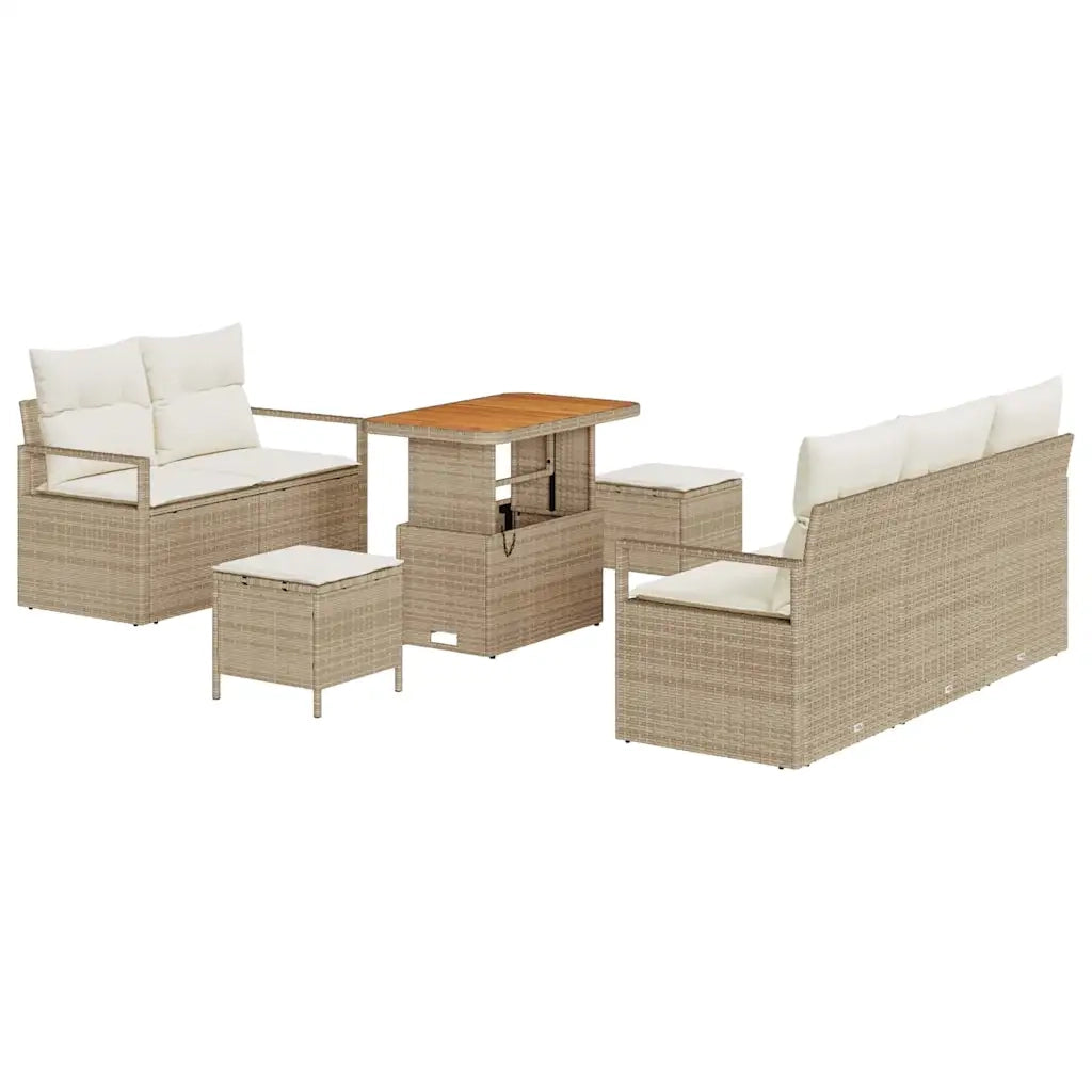 Set Divano da Giardino con cuscino 8 pcs Beige polyrattan