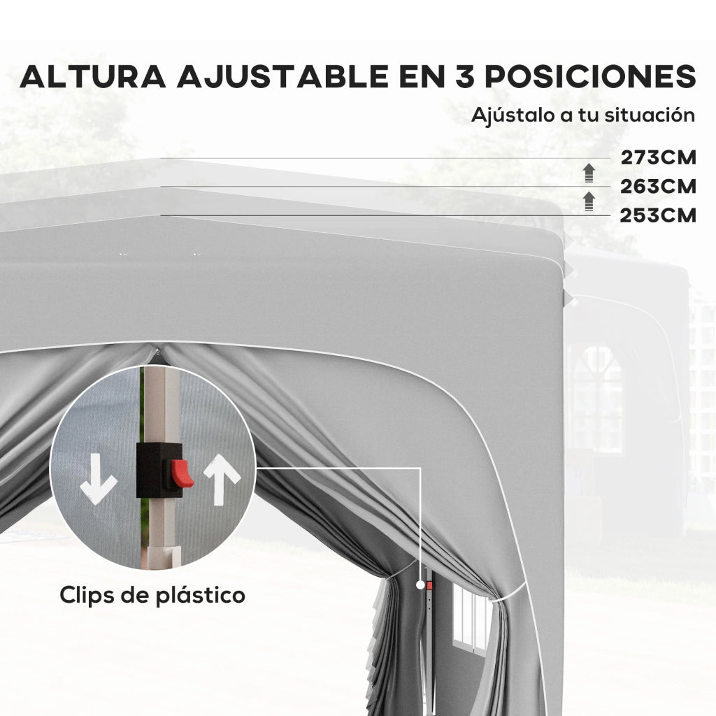 Carpa Plegable 3x3 m con 4 Finestrini e Copertura UPF50+ ¨C zephmum ¨C Grigio