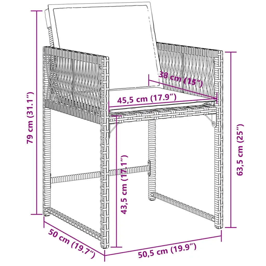 Set da Pranzo da Giardino 5 pz Nero con Cuscini in Polyrattan