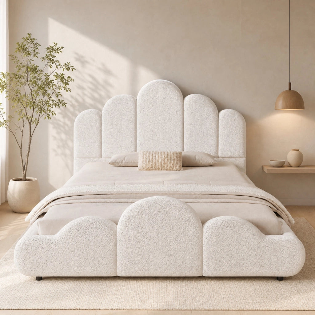 LETTO imbottito 140x200 cm bouclé beige