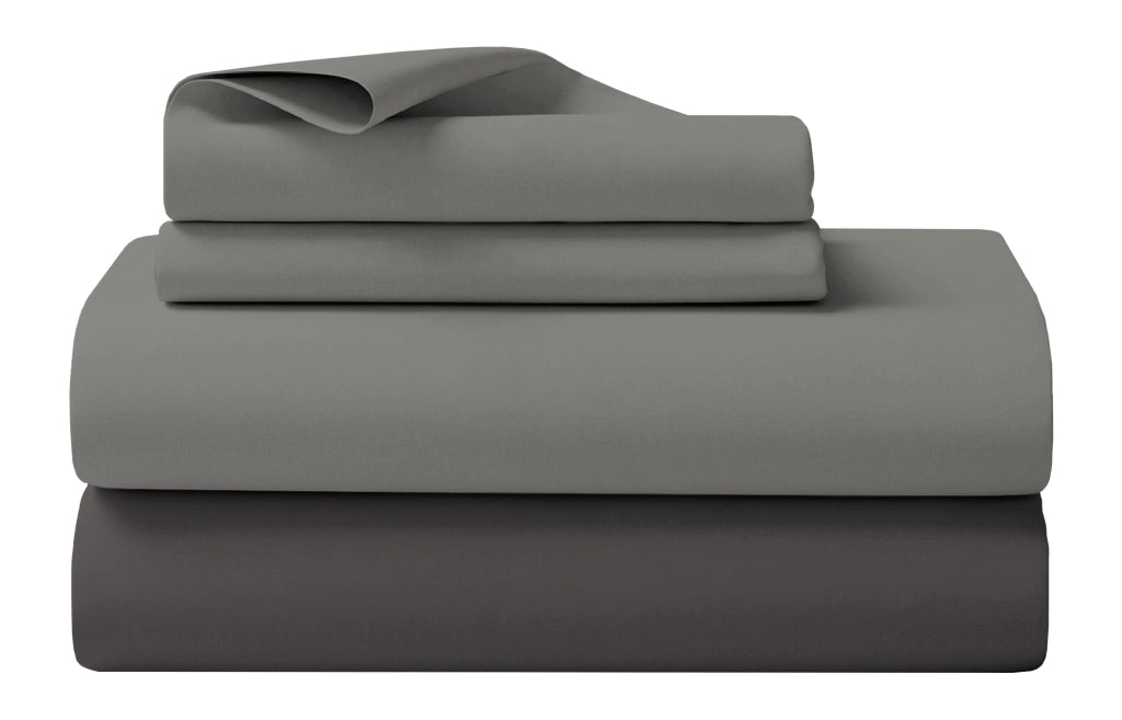 Completo Letto Lenzuola Matrimoniale,100% Cotone, Set letto, Lenzuolo Sopra, Sotto e Federe 2 Piazze Grigio Scuro