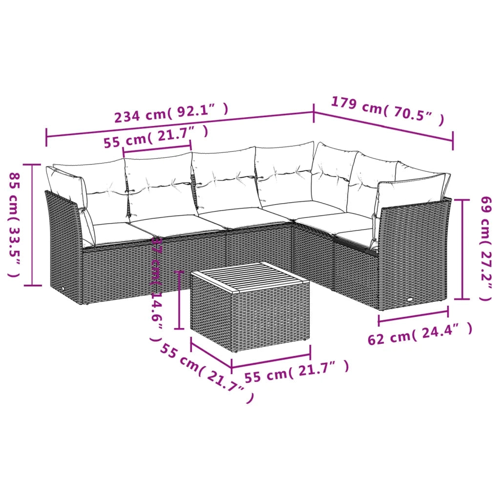 Set Divani da Giardino con Cuscini 7pz Nero Polyrattan 3223654