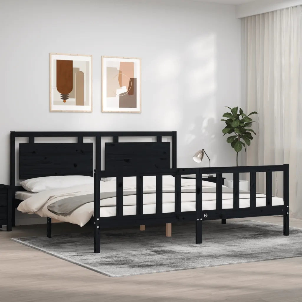Giroletto con Testiera-Struttura Letto con testiera Nero 200x200 cm in Legno Massello 268548