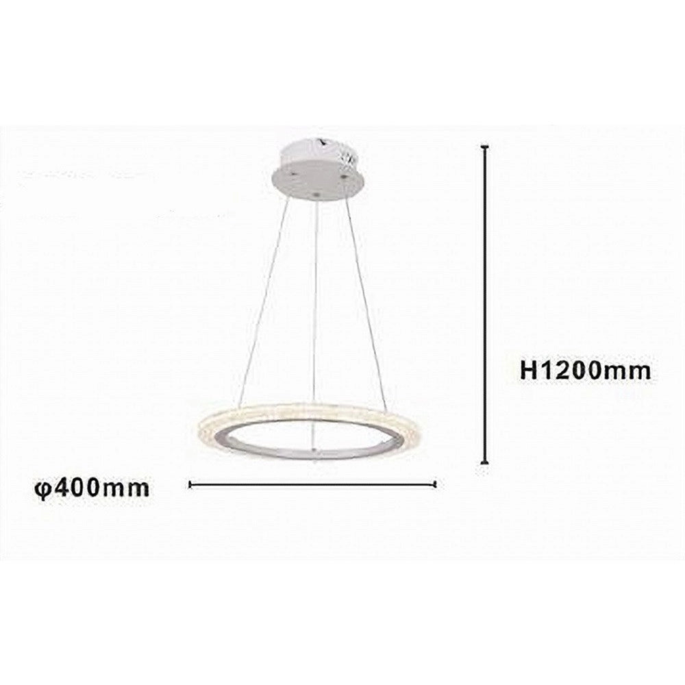 Trade Shop - Lampadario A Sospensione Led 24 W Cerchio Anello Effetto Cristallo Bianco 31890 -
