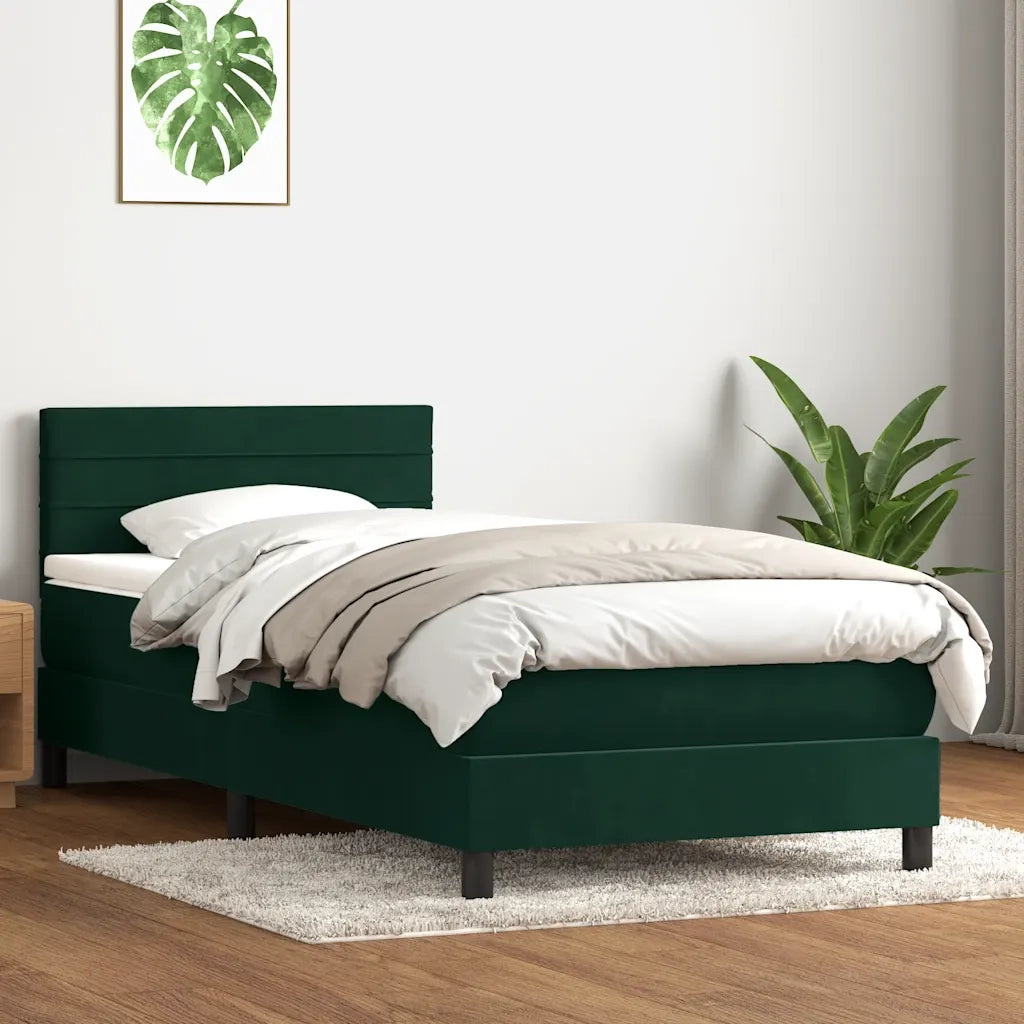Letto a Molle con Materasso e LED Verde Scuro 80x220 cm Velluto 3317004