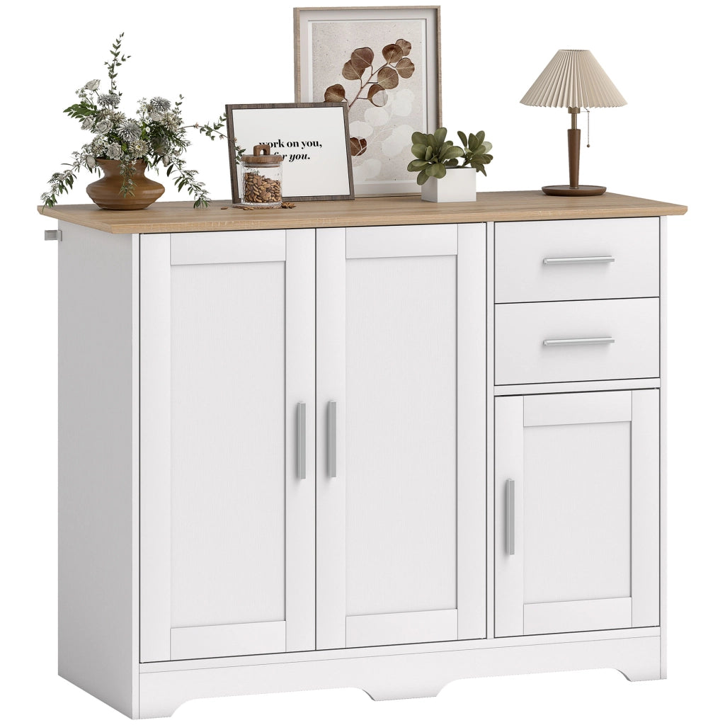 Credenza con 2 cassetti e 3 ante ¨C Xylo ¨C Bianco e legno naturale 100x40x78 cm