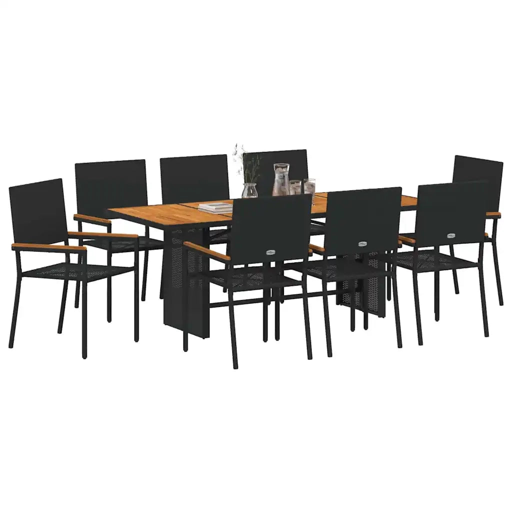 Set da Pranzo per Giardino 9 pcs Nero polyrattan