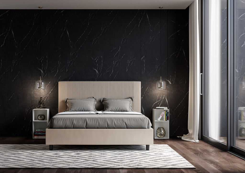 BS COM Letto matrimoniale senza rete imbottito 160x190 similpelle tortora