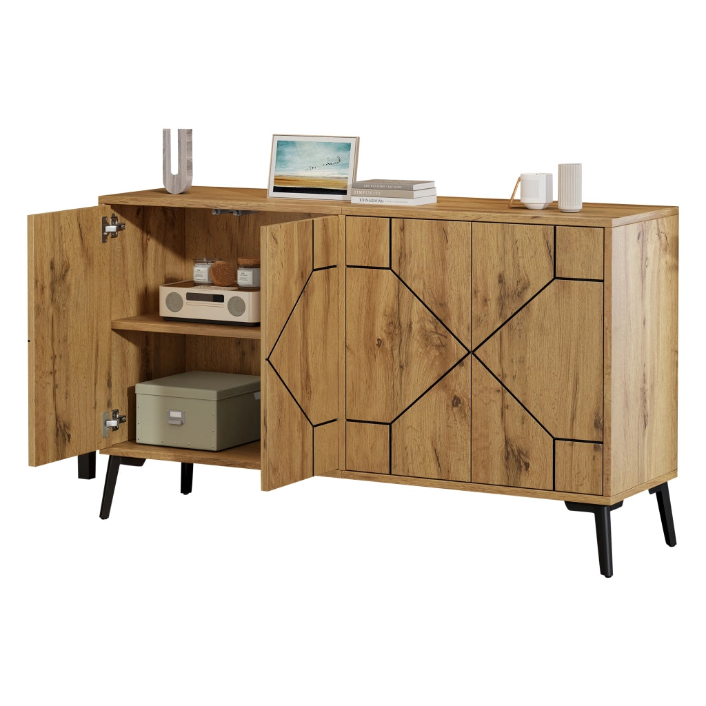 Madia con 4 ante a pressione e 4 scomparti; per soggiorno o cucina; colore naturale; 120 × 35 × 69 cm
