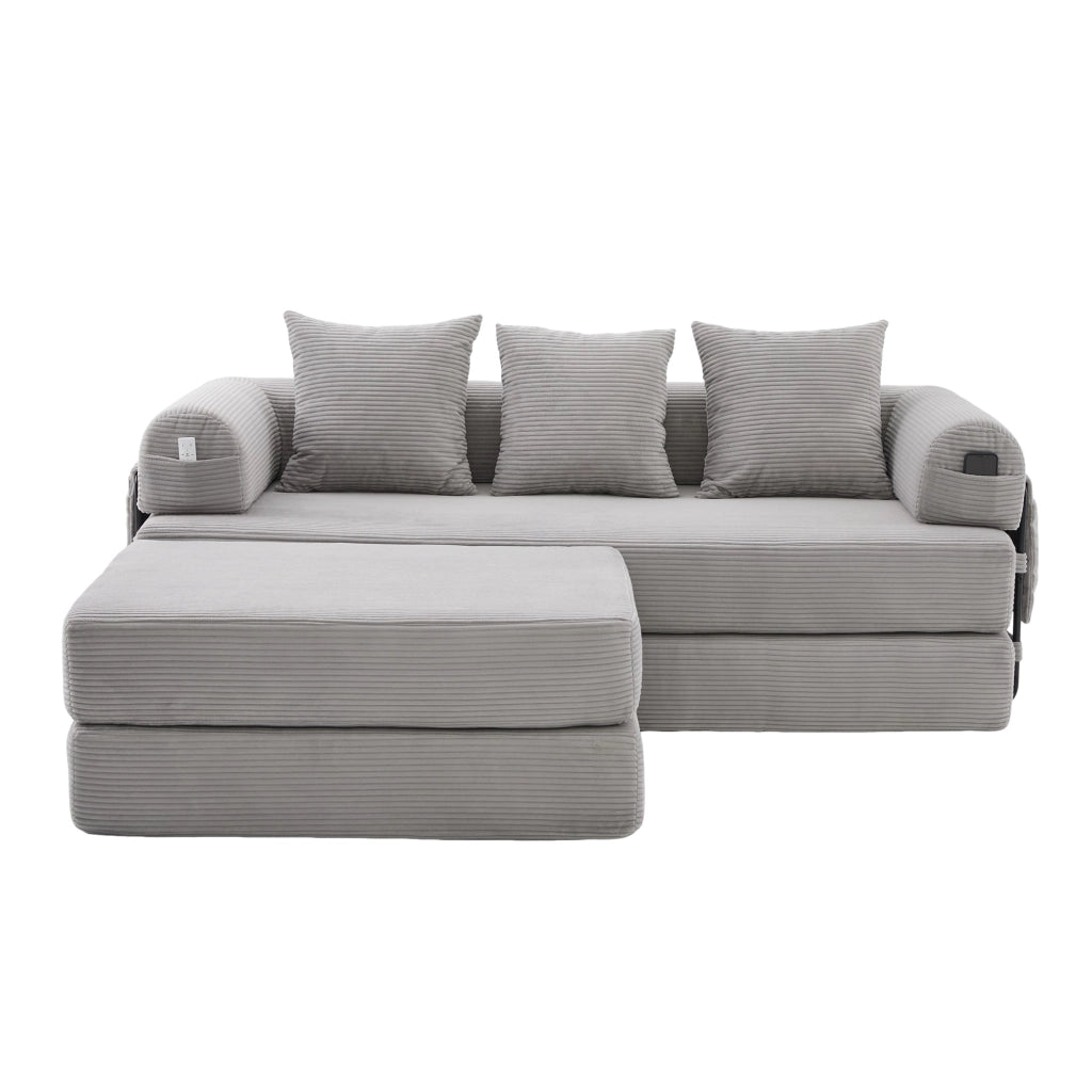 Divano modulare con pouf - Zephmum- Telaio metallico robusto, cuscini comodi, imbottitura extra spessa, combinabile liberamente, colore grigio chiaro
