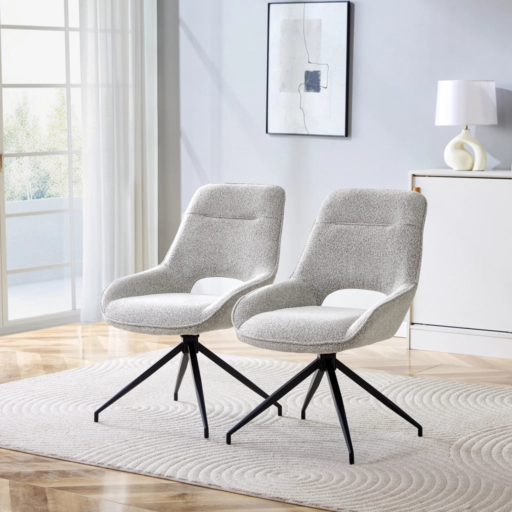 Sedia da pranzo girevole 360° con braccioli in tessuto strutturato e metallo nero grigio beige 80 × 47 × 56 cm