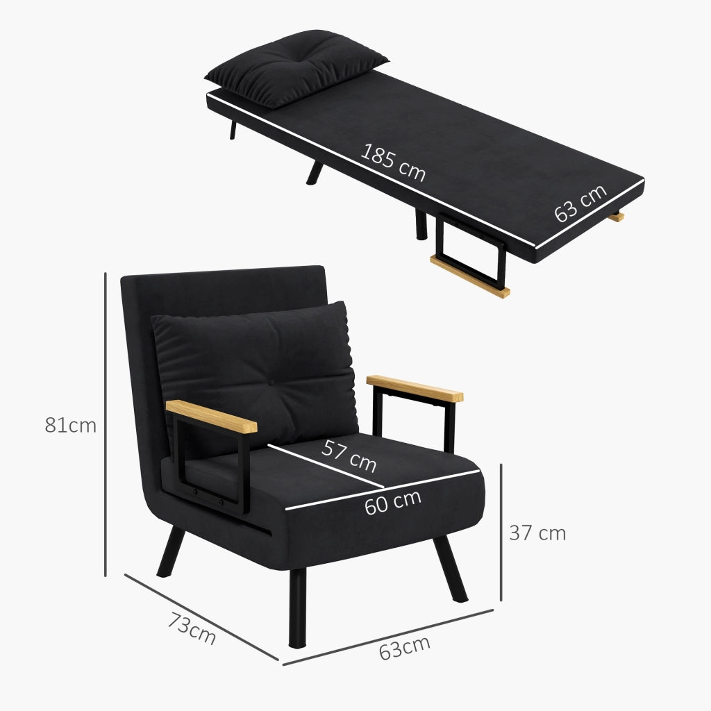 Divano letto singolo imbottito ¨C zephmum ¨C nero, velluto, legno