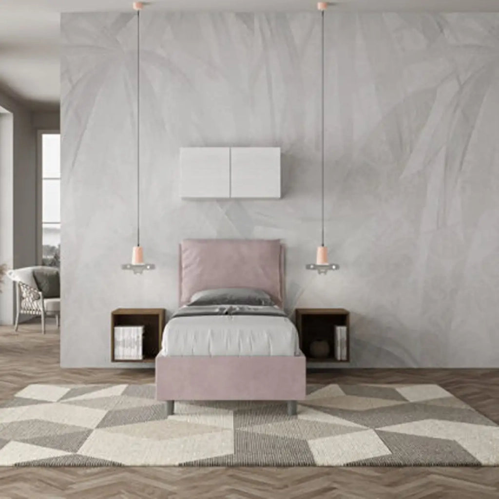 Letto singolo con rete imbottito 80x210 microfibra glicine Antea