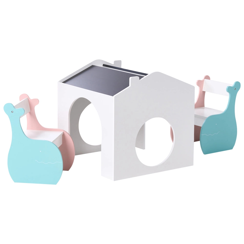 Set da tavolo per bambini a 2 posti con sedie Tavolo multicolore in MDF con lavagna da tavolo Camera dei bambini