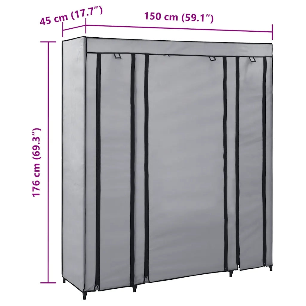 Armadio con Scomparti e Aste Grigio 150x45x176 cm in Tessuto 282436